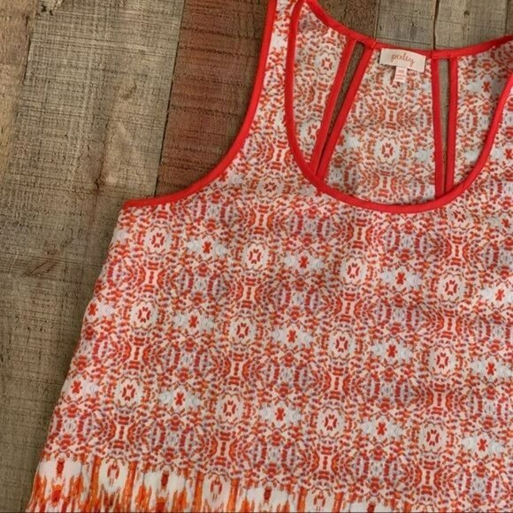 Pixley womens size XS lightweight Aztec design tank top in white red orange - Picture 4 of 7